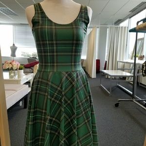 Tartan Green Scoop Skater Dress - Long Torso