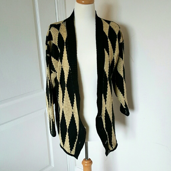 Vintage Black & Gold Diamond Checkered Cardigan - Picture 1 of 3
