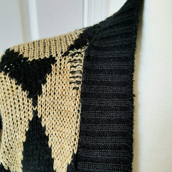 Vintage Black & Gold Diamond Checkered Cardigan - Picture 2 of 3