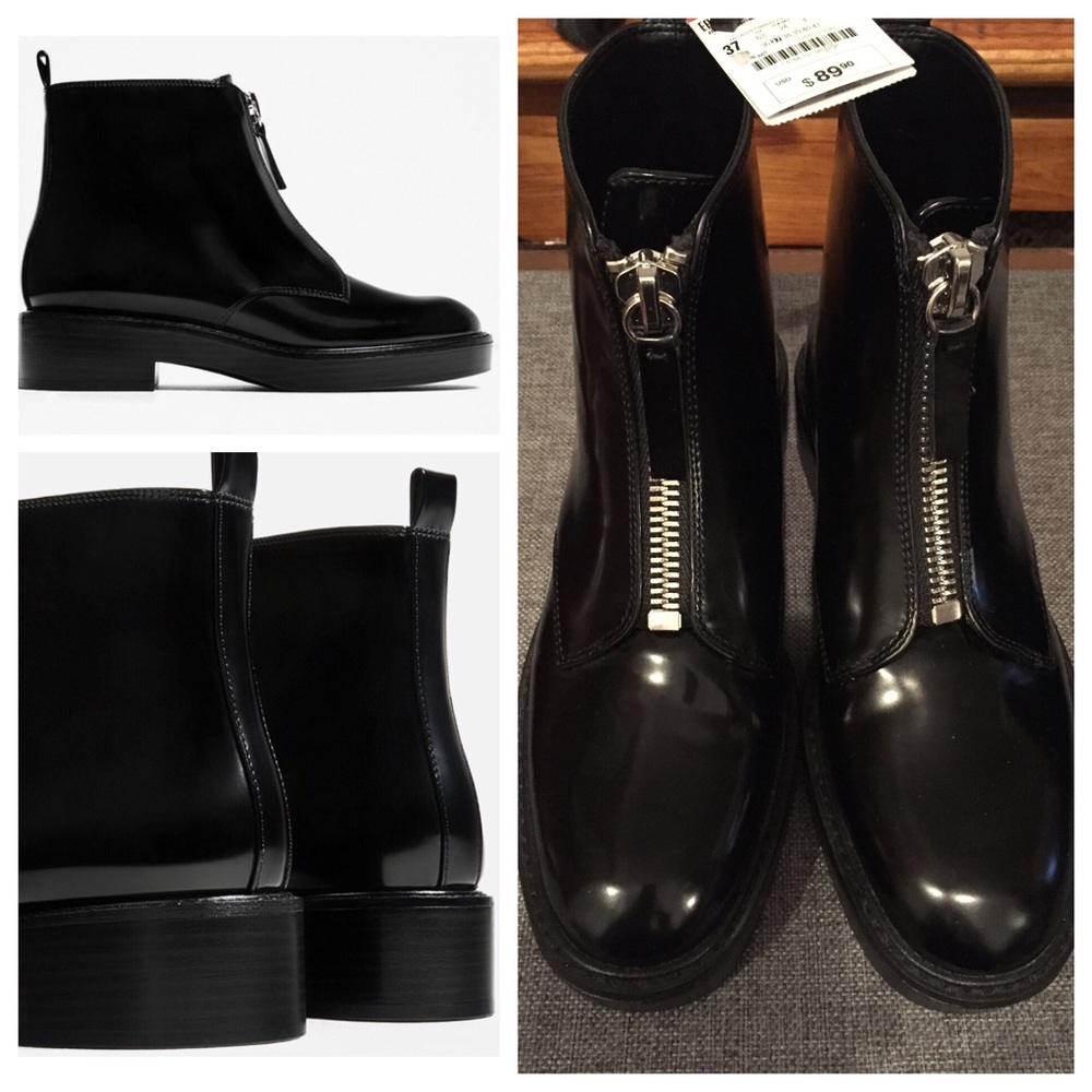 ❤SALE Zara Flat Ankle Boots W/ Zip 37 NWT - Picture 4 of 8