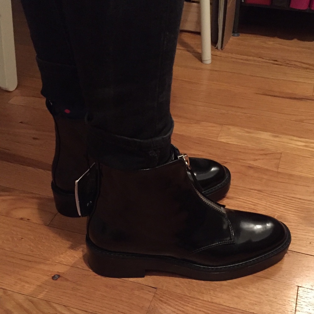❤SALE Zara Flat Ankle Boots W/ Zip 37 NWT - Picture 8 of 8