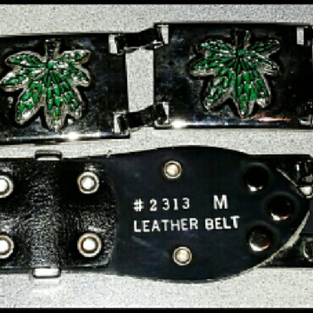 Leather & Silver Marijuana Leaf Belt