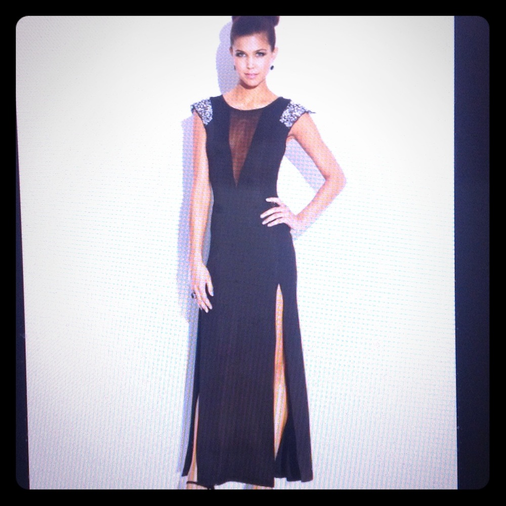 Illusion high slit floor length dress