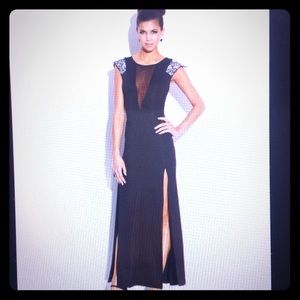 Illusion high slit floor length dress