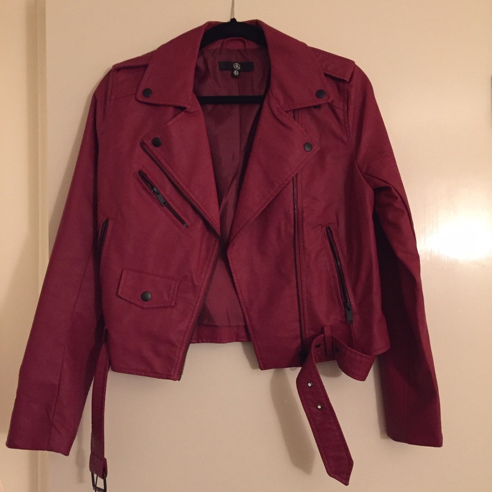 Dark Red Faux Leather Missguided Jacket