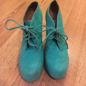 Tiffany blue wedge booties