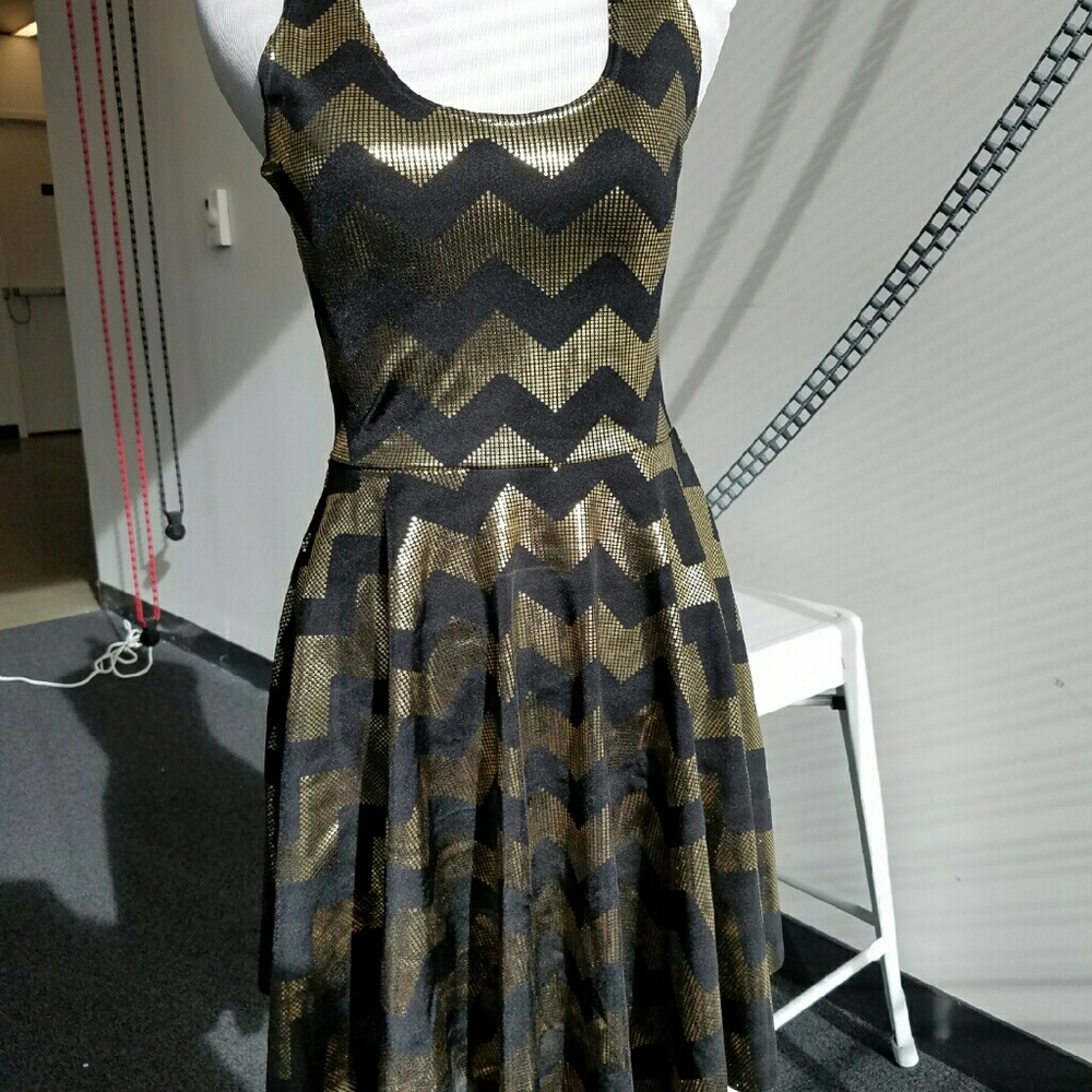 Zigzag Gold Reversible Skater Dress