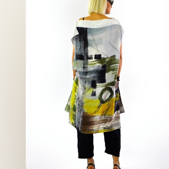 ABSTRACT HAND PAINTED 100% LUXURY TUNIC, XXL - Picture 2 of 4
