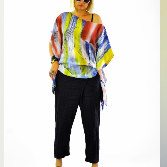 ABSTRACT HAND PAINTED 100% LUXURY TUNIC, XXL - Picture 3 of 4