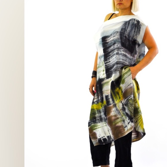 ABSTRACT HAND PAINTED 100% LUXURY TUNIC, XXL - Picture 4 of 4