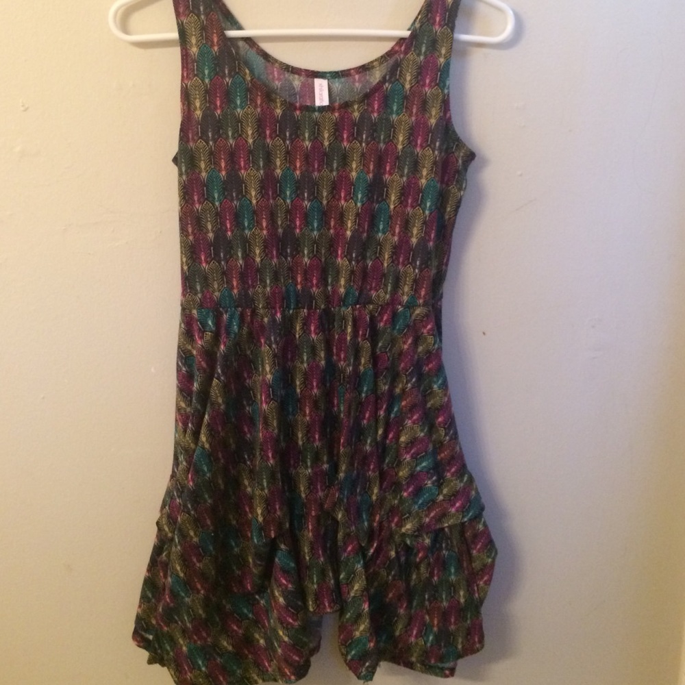 Xhiliration Rainbow Feather Dress Ruffle Small