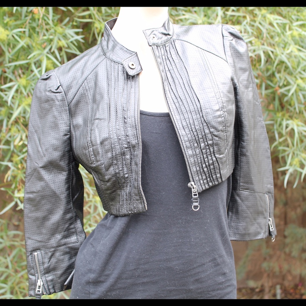Bebe Black Faux Leather Cropped Jacket