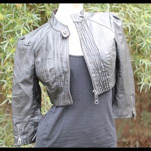Bebe Black Faux Leather Cropped Jacket