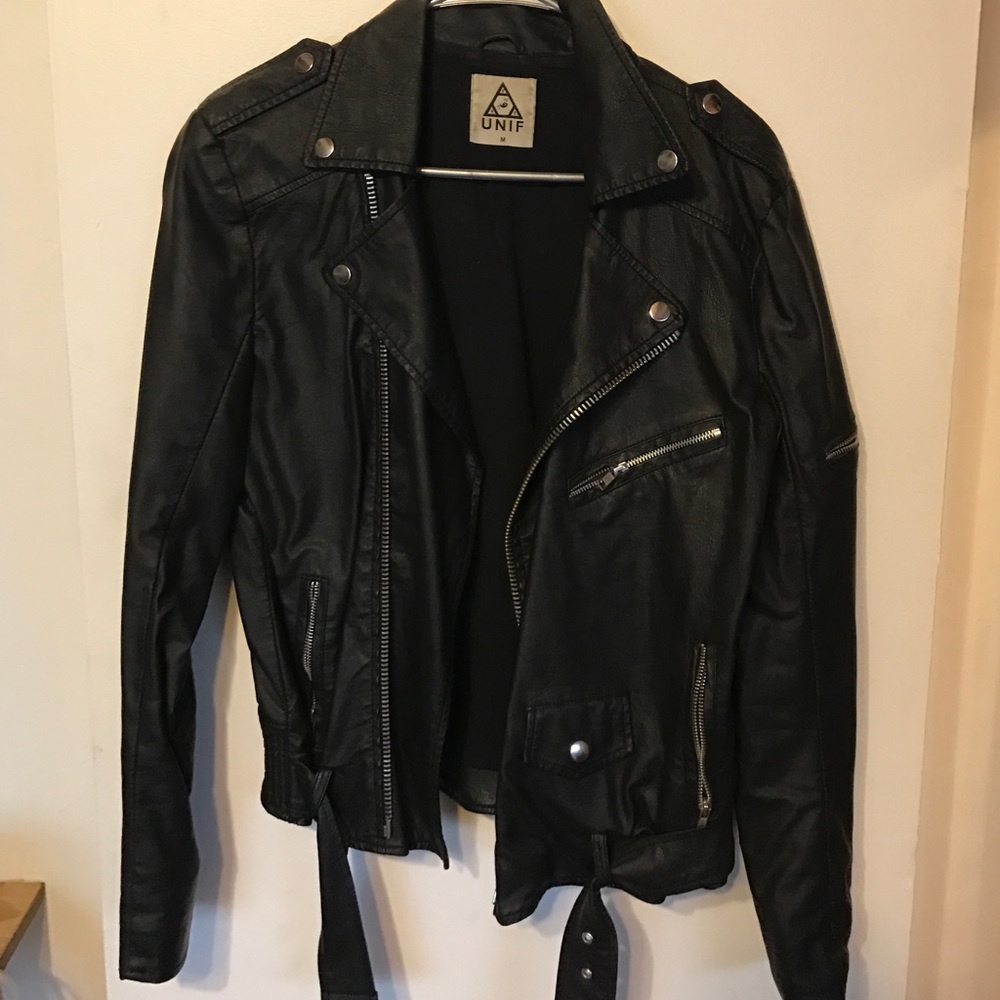 UNIF American flag leather motorcycle jacket