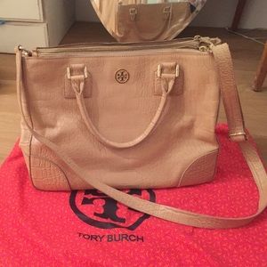 Tory Burch Robinson Croc Double Zip tote