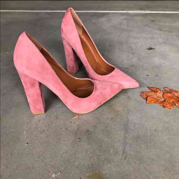 Mauve pointy toe chunky heels slip on pump - Picture 4 of 4