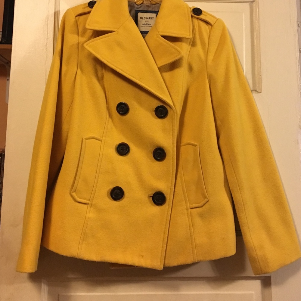 Yellow double breasted pea coat