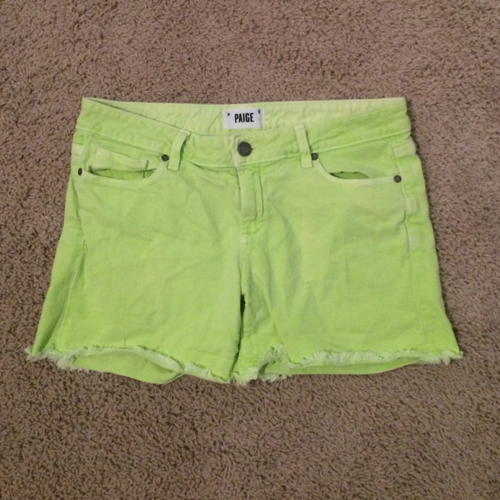 Paige Neon Green Cut Off Shorts 28