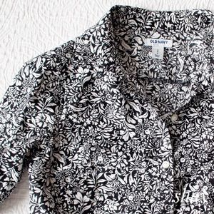 Black and White Floral Print Button Down