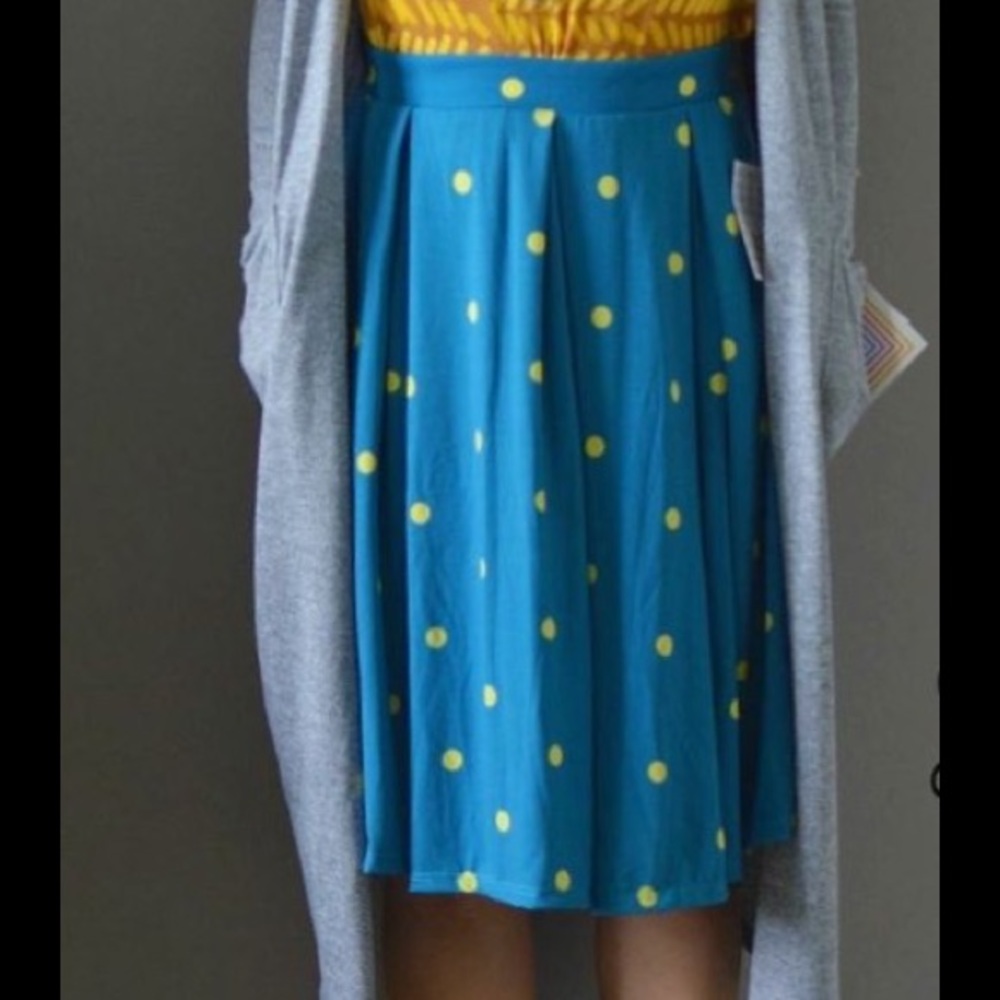 NWT LulaRoe Madison - Teal with Yellow Polka Dot M