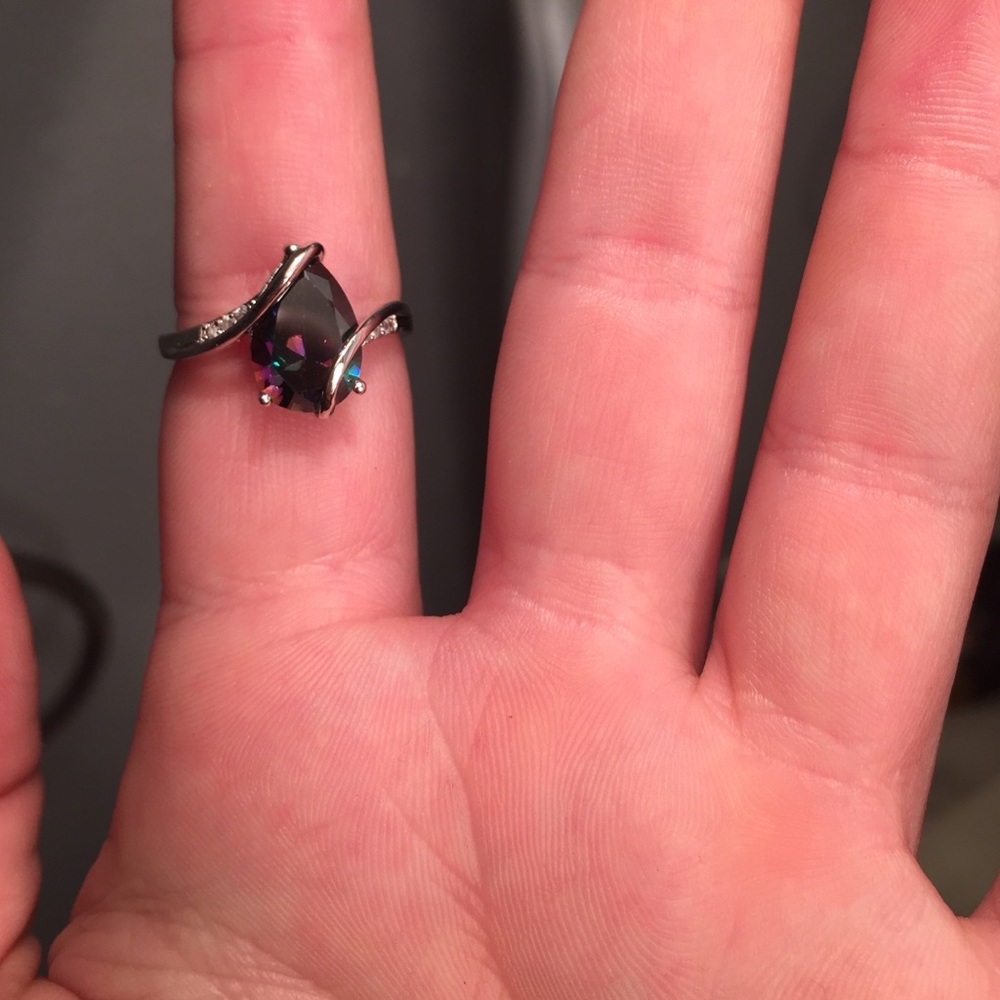 Sterling silver rainbow topaz and white topaz ring