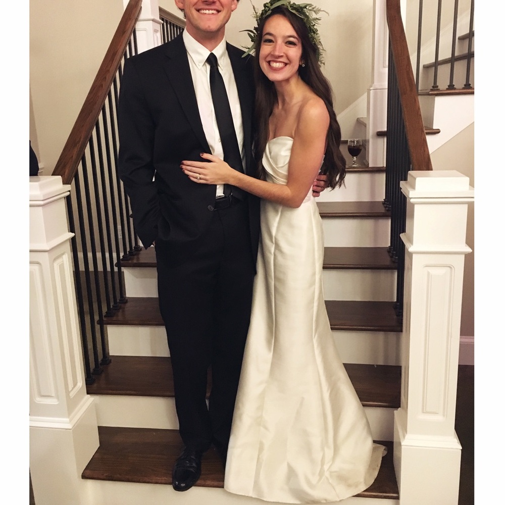 David's Bridal strapless ivory long dress