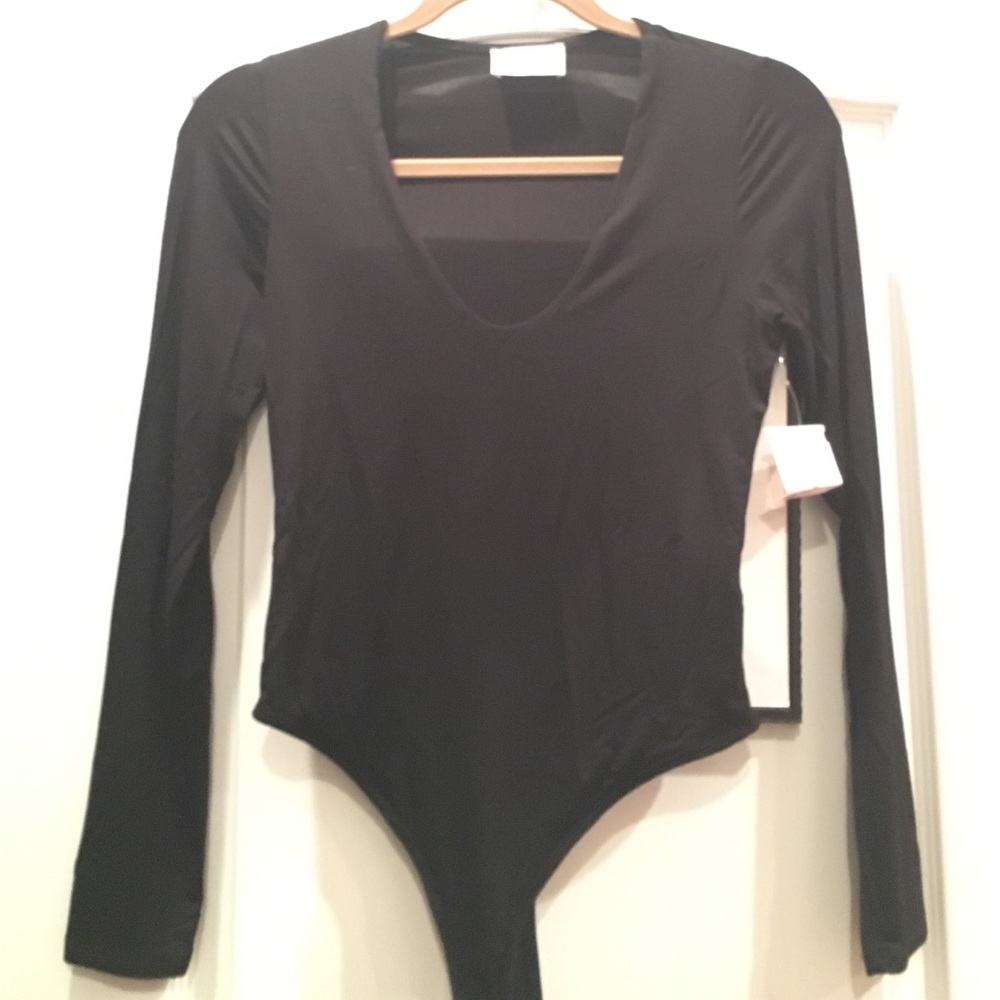 BODYSUIT - black, long sleeve, thong