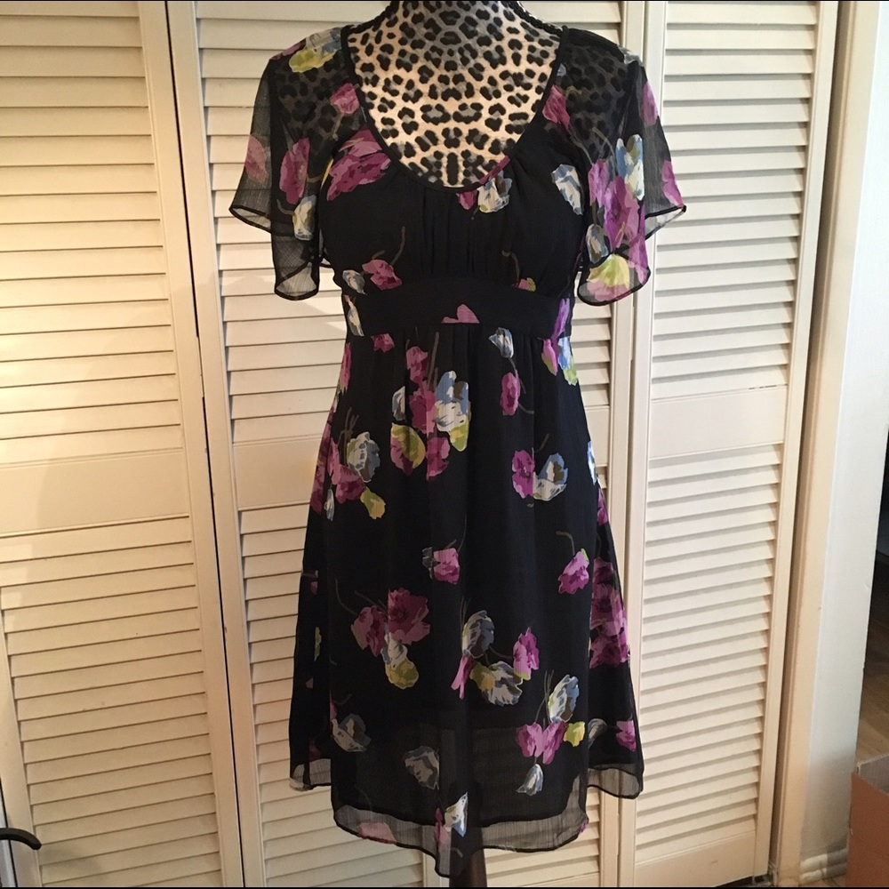 Ann Taylor LOFT Black Floral Dress
