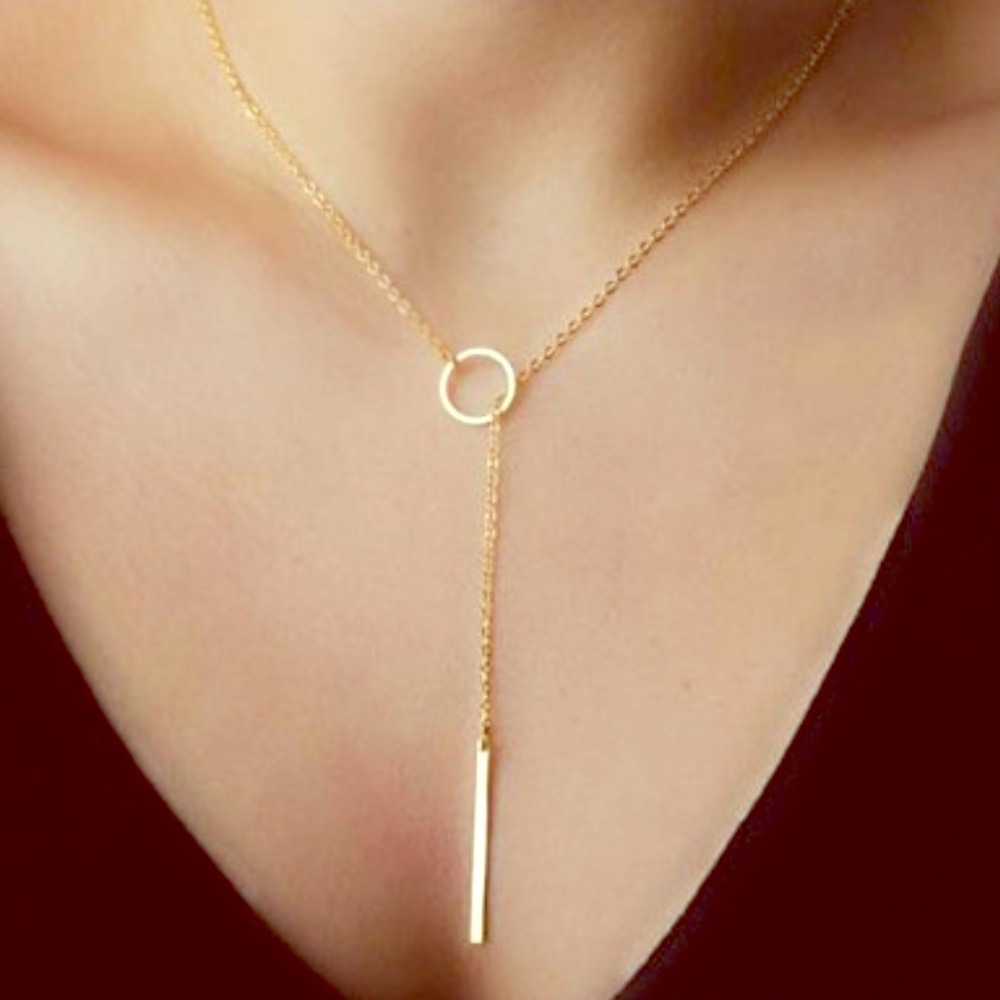 Circle Lariat Necklace Simple Y Shaped