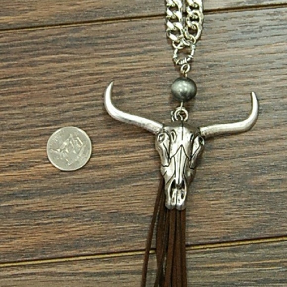  BACK IN STOCK! Steer Skull Tassel Necklace - Picture 2 of 3