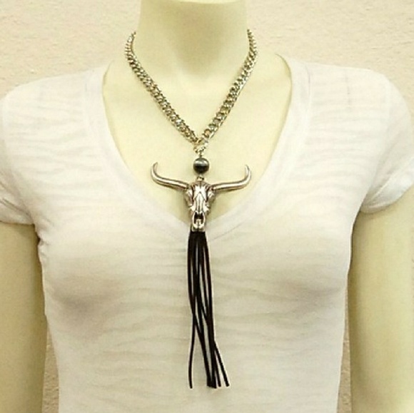  BACK IN STOCK! Steer Skull Tassel Necklace - Picture 3 of 3
