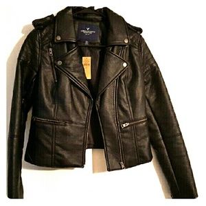 Black American Eagle Faux Leather Jacket