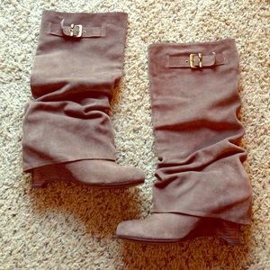 Suede Leather Wedge Heeled Boots