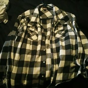 Black and white plaid pearl snap shirt