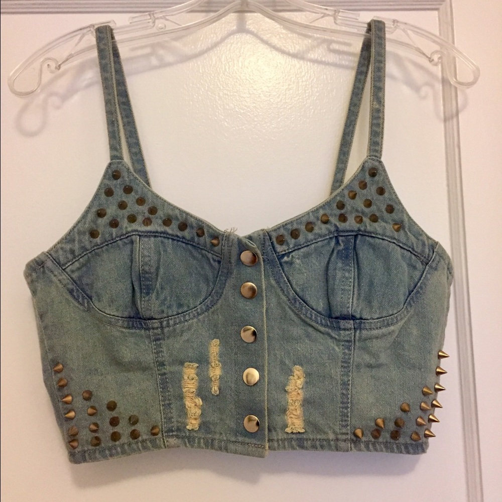 Studded Denim Crop Top (One Size Fits All)