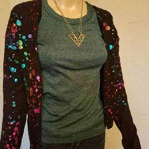 🎉AbFab Rainbow Shimmer Metallic Splatter Cardigan