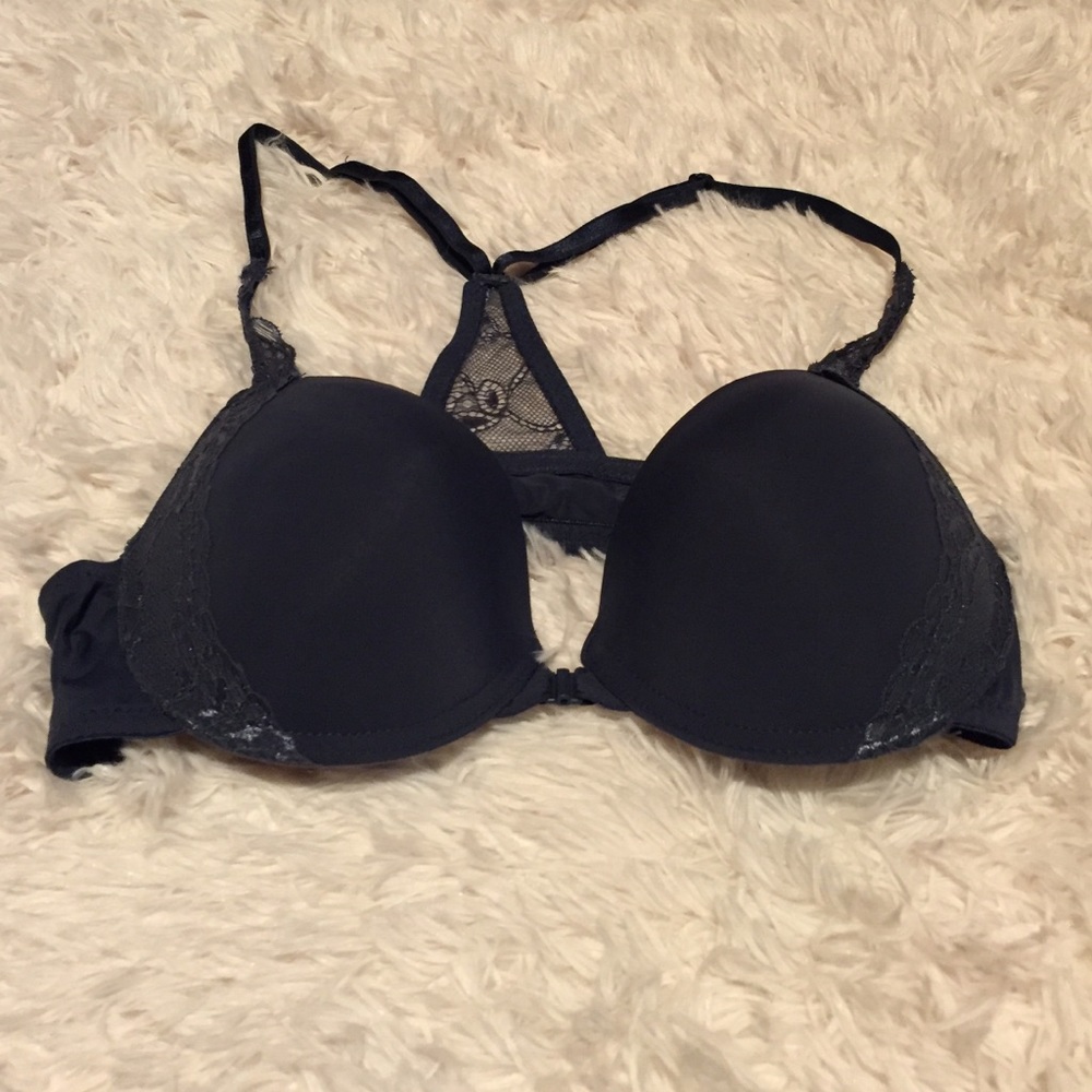 navy lace push up bra