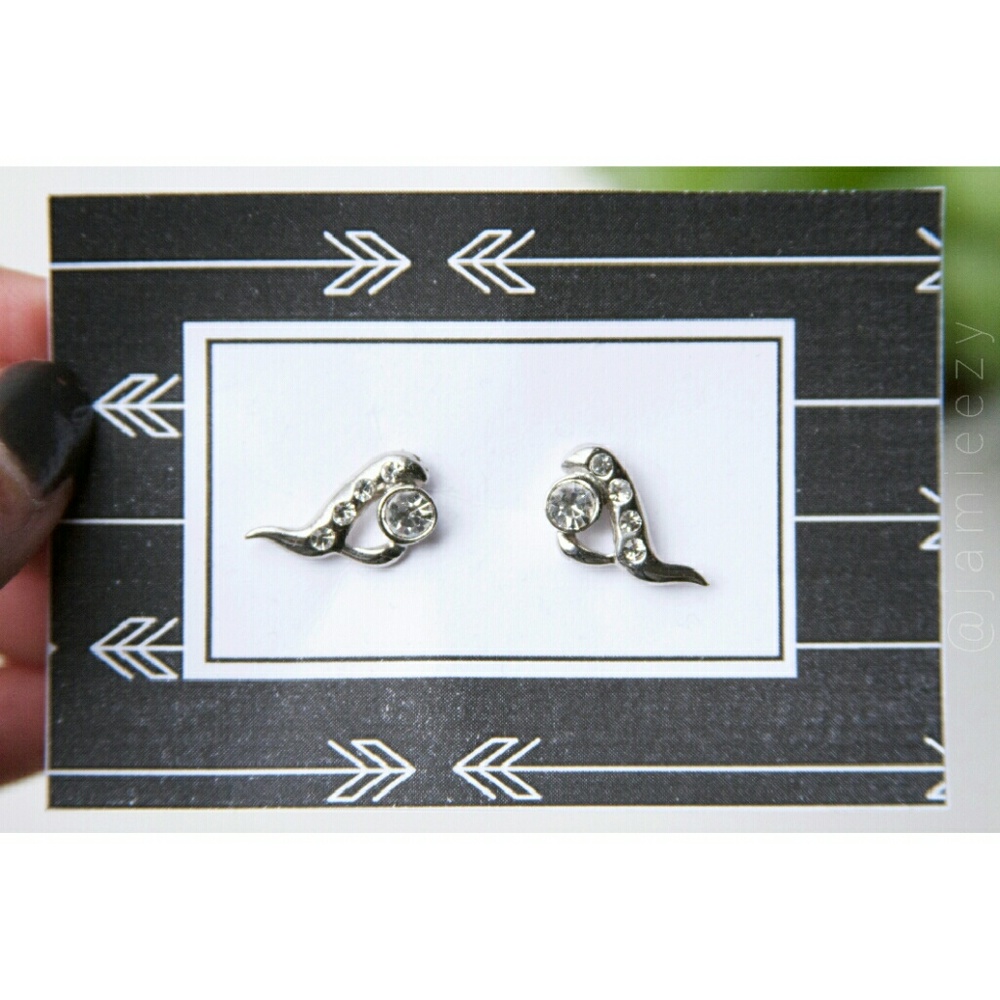 Silver Color CZ Post Earrings - Picture 2 of 4