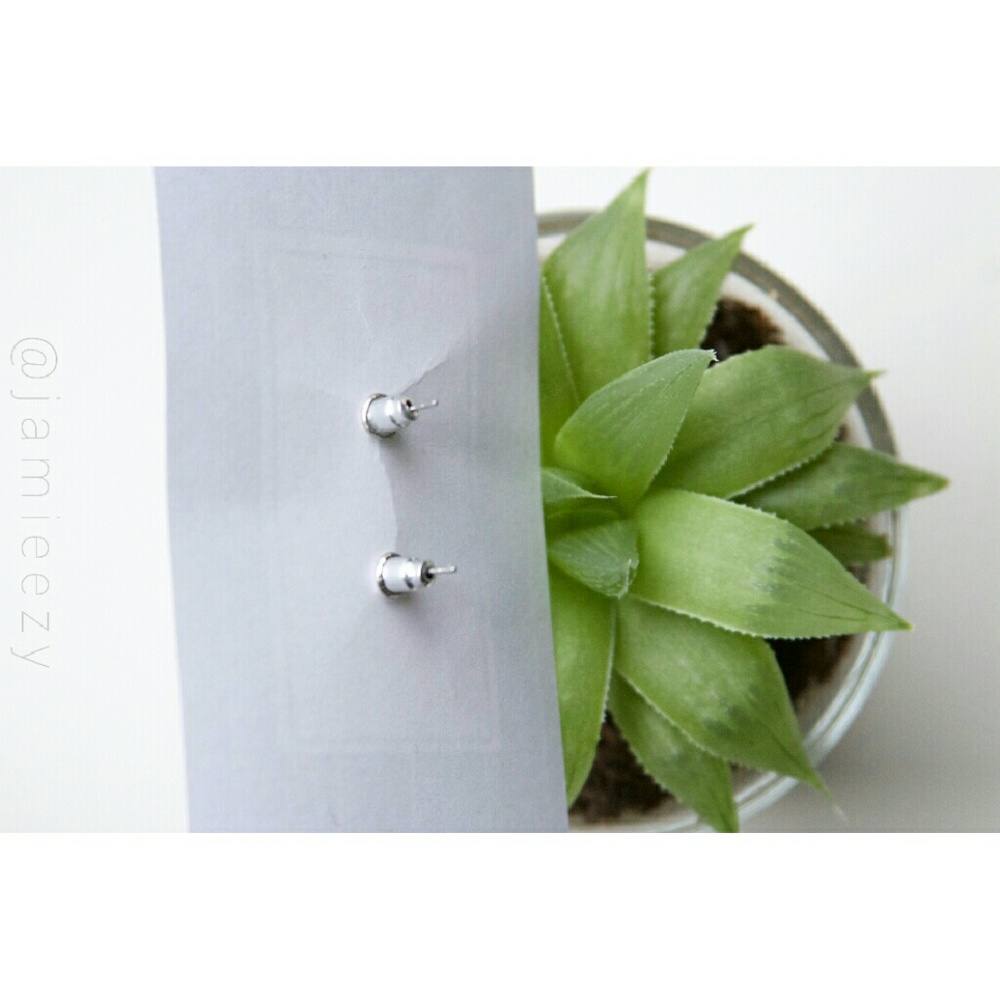 Silver Color CZ Post Earrings - Picture 3 of 4