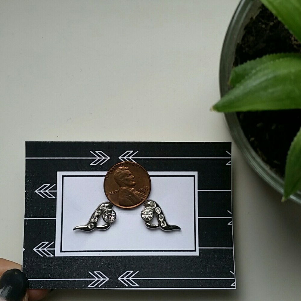 Silver Color CZ Post Earrings - Picture 4 of 4