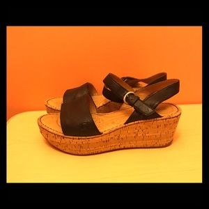 Born wedge sandals, sz 9, black leather