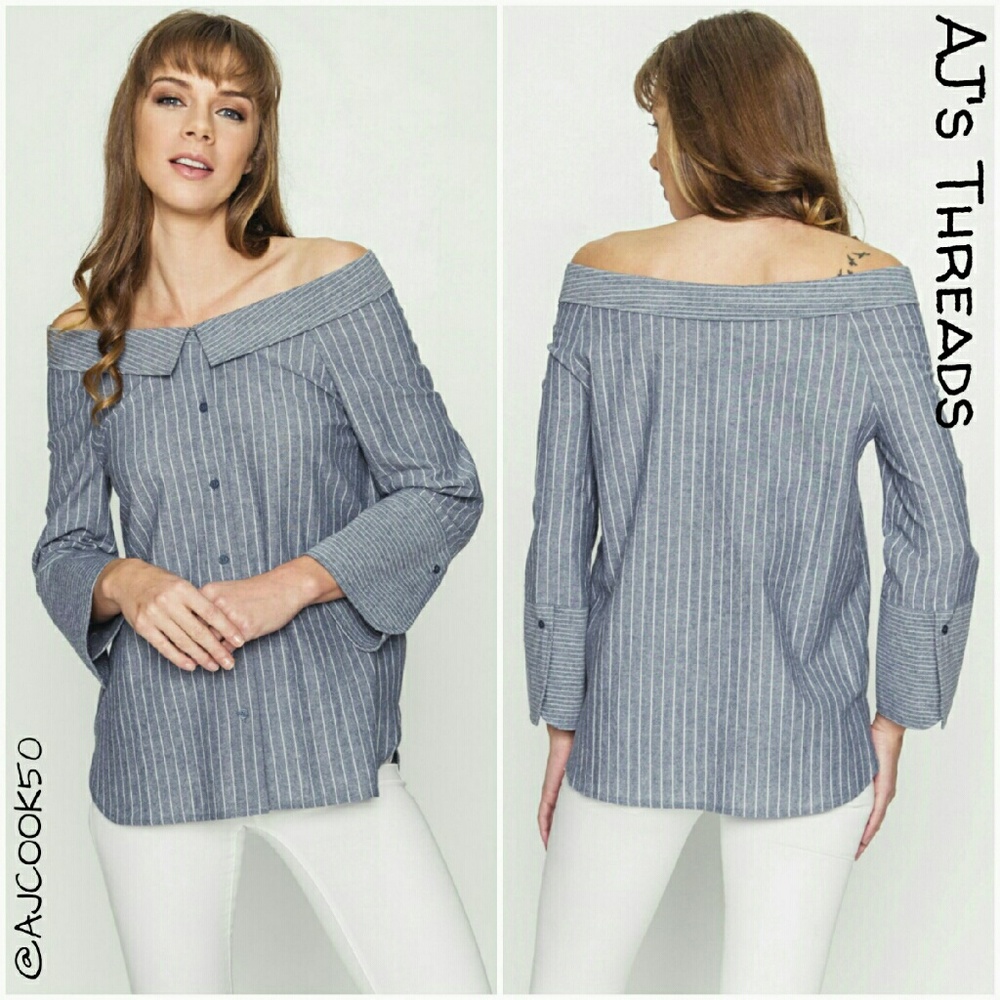 Off the shoulder button down shirt