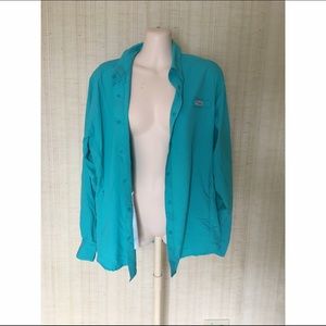 Columbia teal blue sun protection shirt.