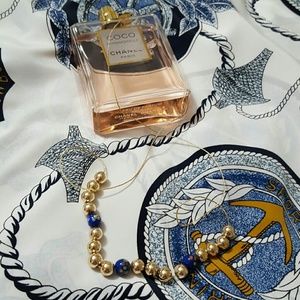 Vintage long gold bead & porcelain necklace