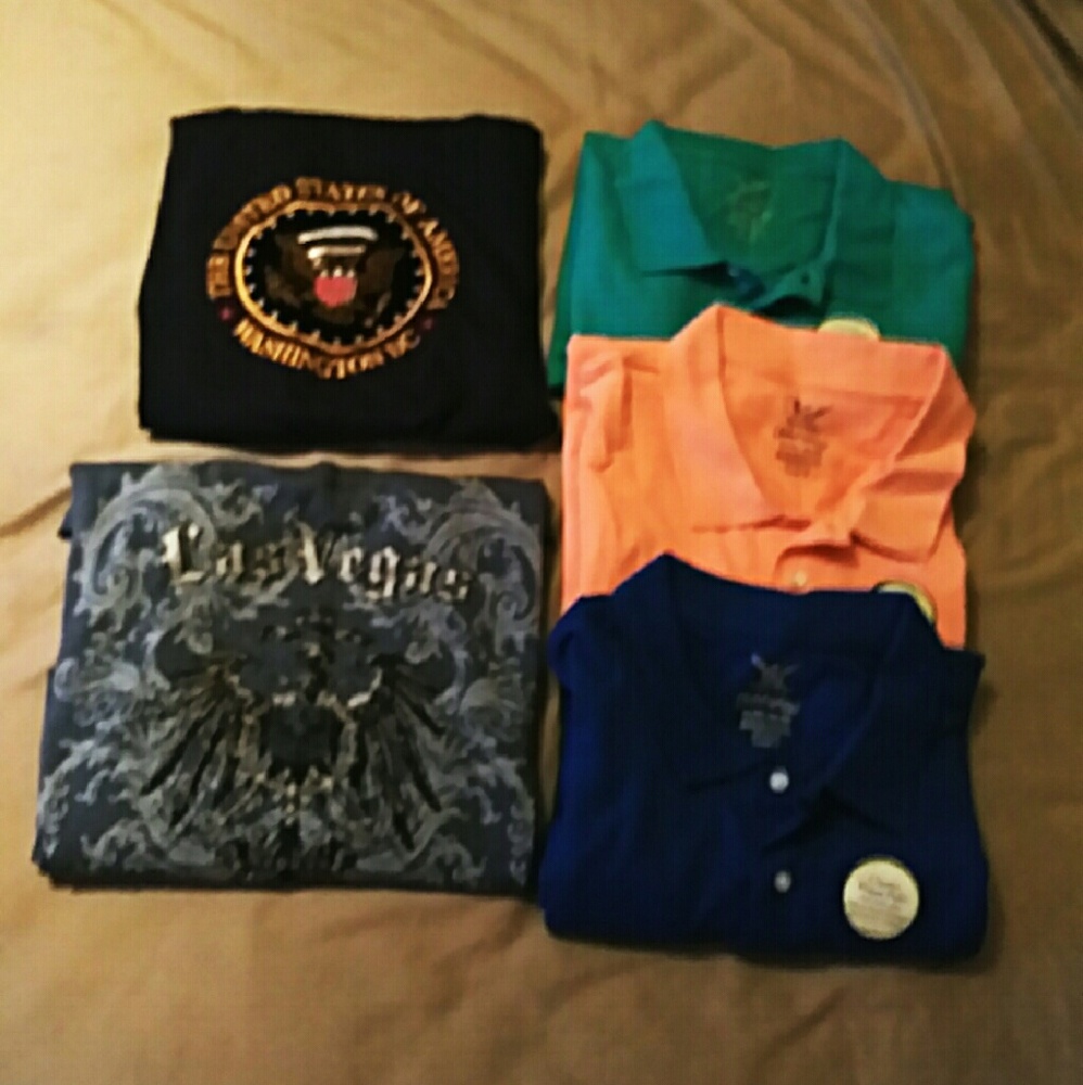 5 Mens New XL Polo & Tee Shirts