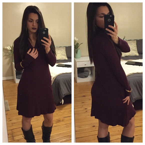Impressions Dresses & Skirts - Cowl Neck Purple Sweater Dress
