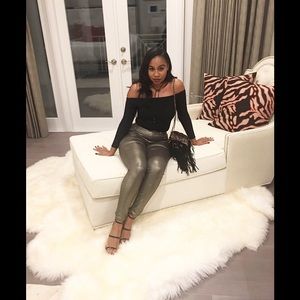 High waist gold metallic pants