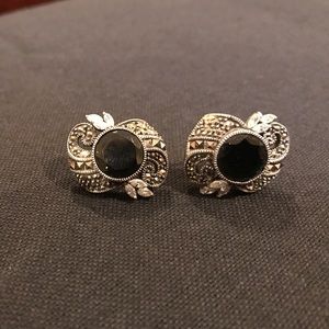 Marquesite earrings silver setting w/ CZ accents
