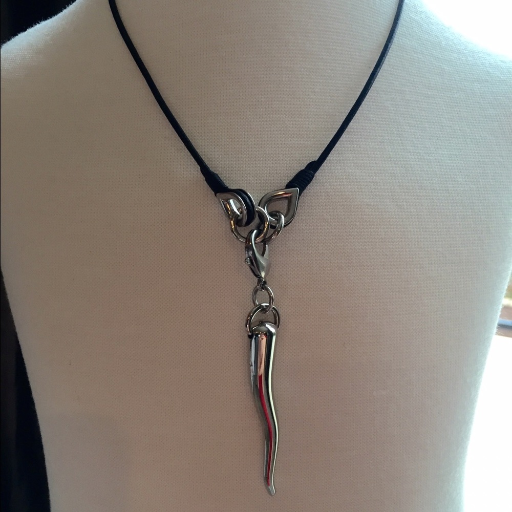 Dolce & Gabbana Leather Choker w/ Horn Charm