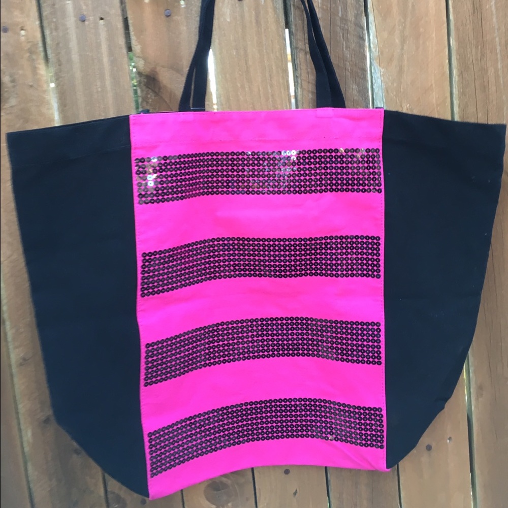 🌸Only 1 Left! 🌸VS Black/ Pink Sequins Bag Tote - Picture 3 of 4